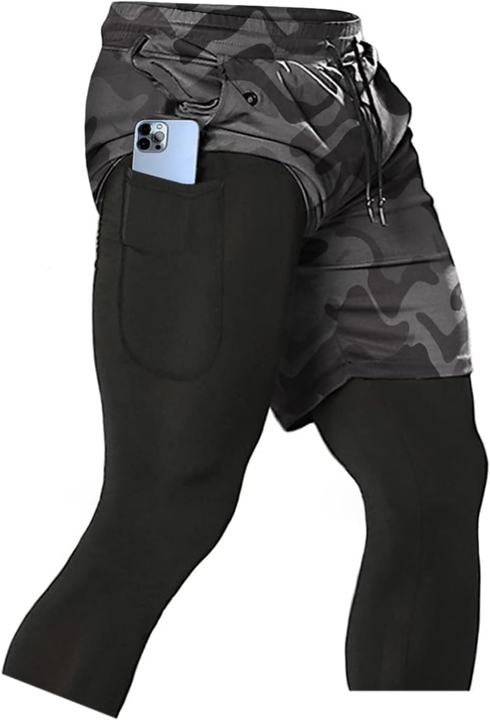 Men'S 2 in 1 Running Pants, Gym Workout Compression Pants for Men Training Athletic