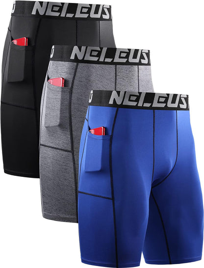 Men'S 3 Pack Running Compression Shorts with Pockets