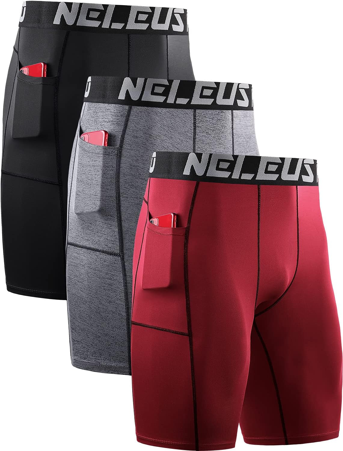 Men'S 3 Pack Running Compression Shorts with Pockets