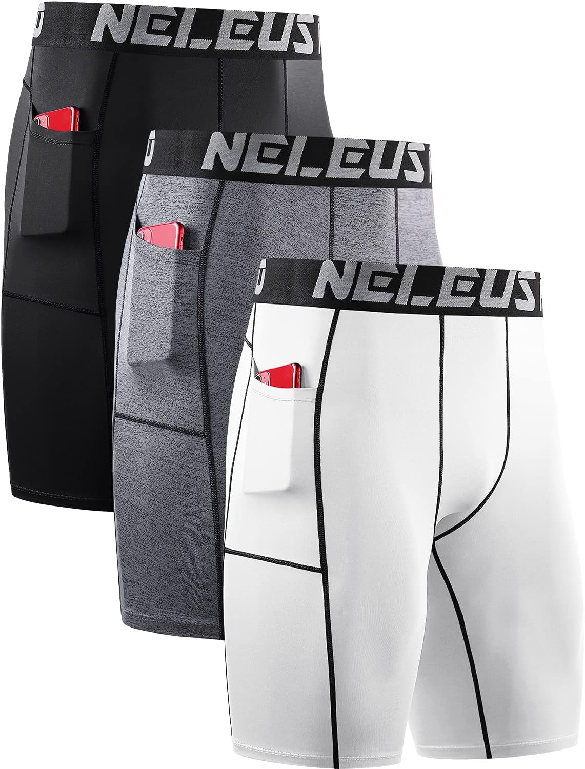 Men'S 3 Pack Running Compression Shorts with Pockets