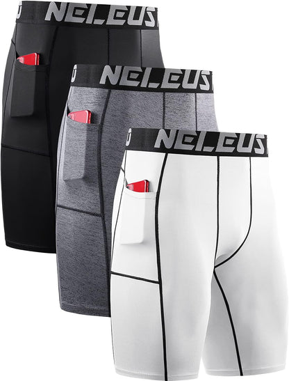 Men'S 3 Pack Running Compression Shorts with Pockets
