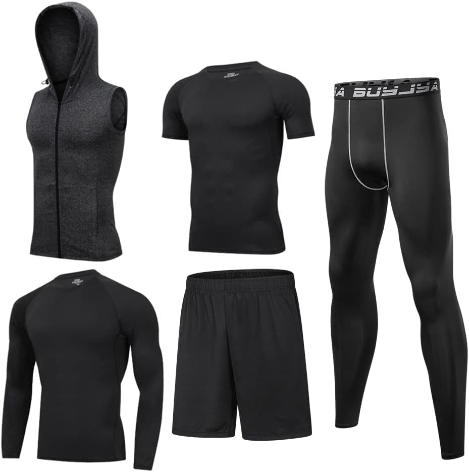 5Pcs Men'S Compression Pants Shirt Top Long Sleeve Jacket Athletic Sets Gym Clothing Mens Workout