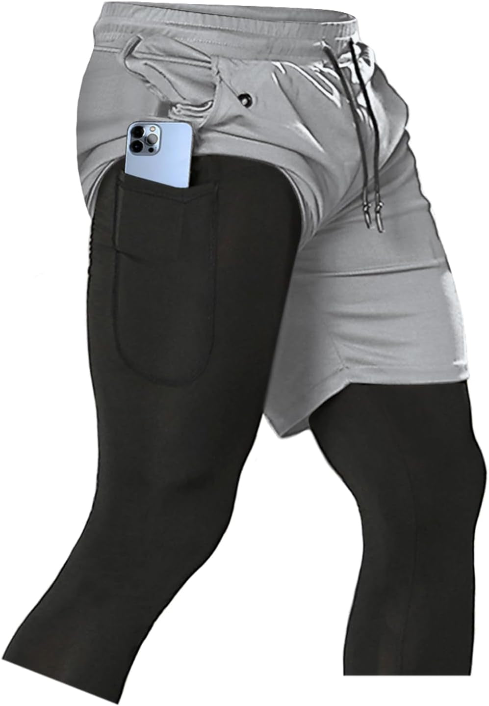 Men'S 2 in 1 Running Pants, Gym Workout Compression Pants for Men Training Athletic