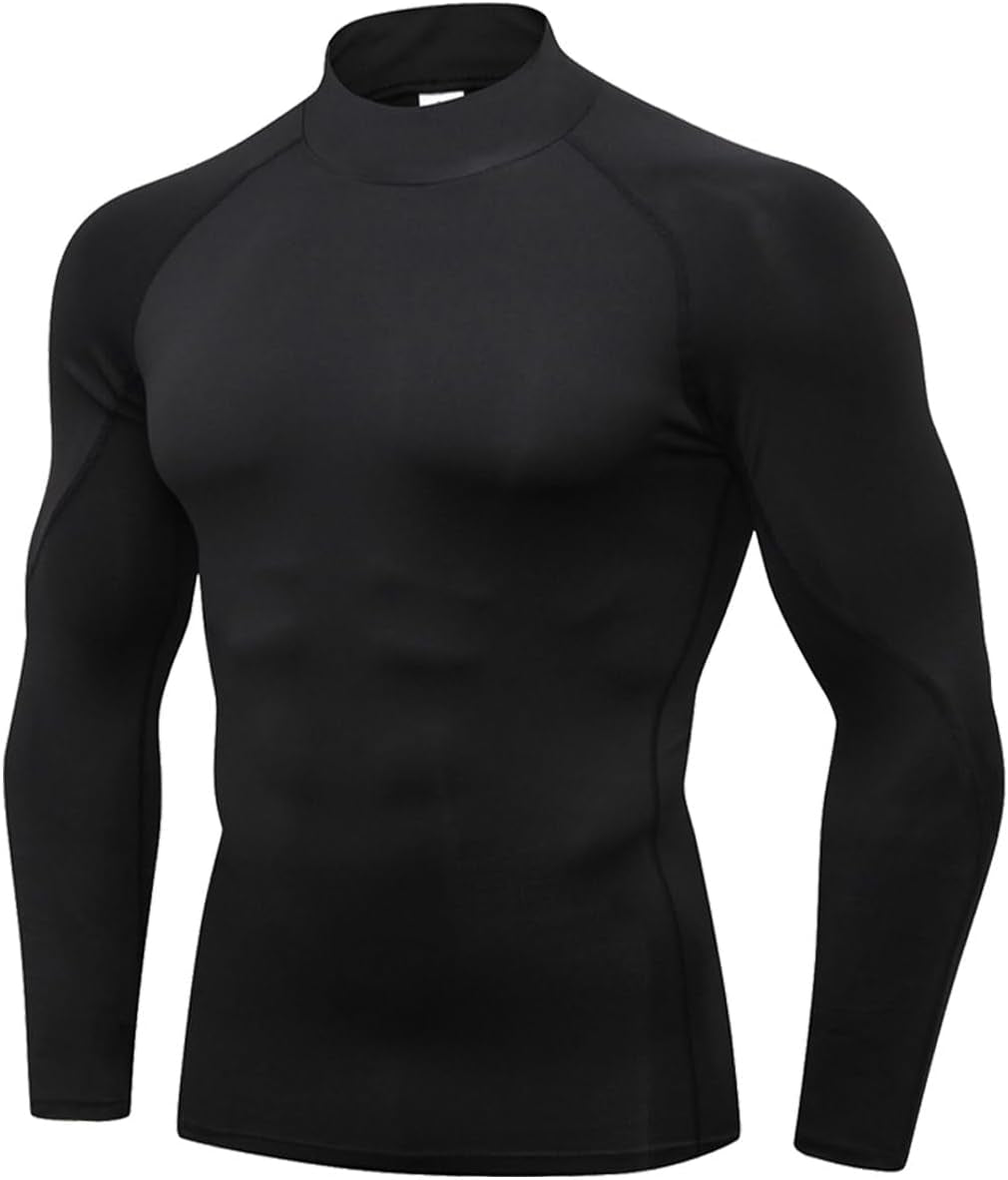 3 Pack Mens Mock Turtleneck Compression Shirts Long Sleeve Sun Protection Shirts Cooling Workout Gym Tops Undershirt