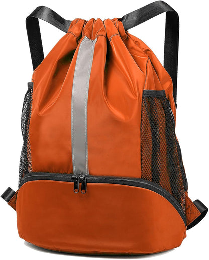 Drawstring Backpack Sports Gym Bag with Shoe Compartment and Two Water Bottle Holder …