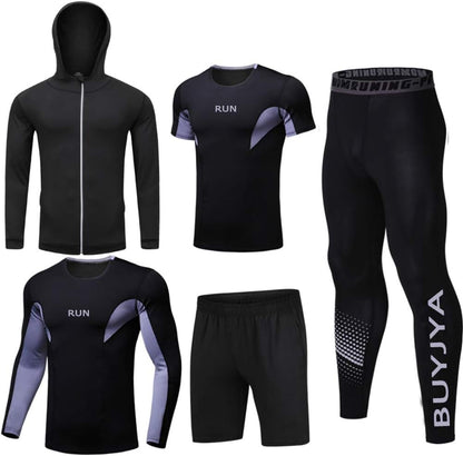5Pcs Men'S Compression Pants Shirt Top Long Sleeve Jacket Athletic Sets Gym Clothing Mens Workout