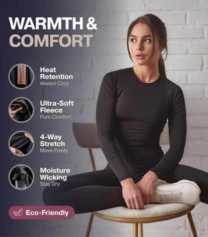 Long Johns Thermal Underwear for Women Fleece Lined Base Layer Pajama Set Cold Weather