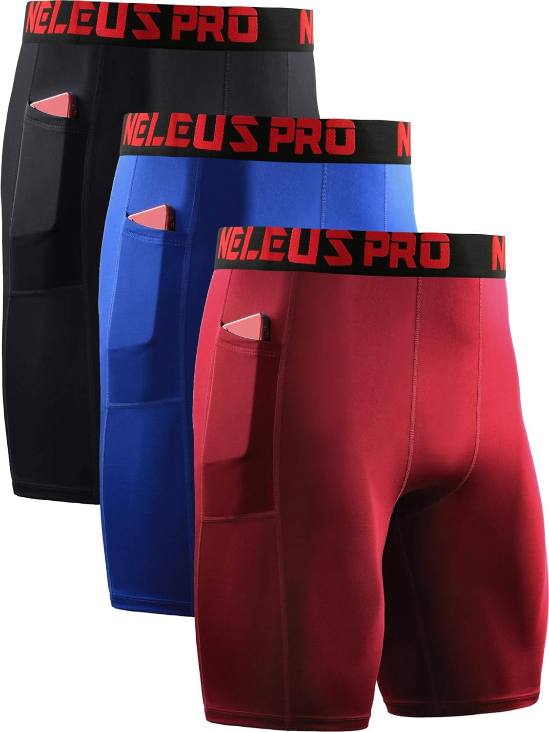 Men'S 3 Pack Running Compression Shorts with Pockets