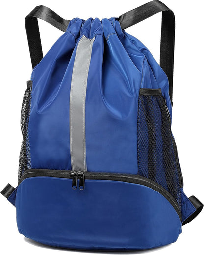 Drawstring Backpack Sports Gym Bag with Shoe Compartment and Two Water Bottle Holder …