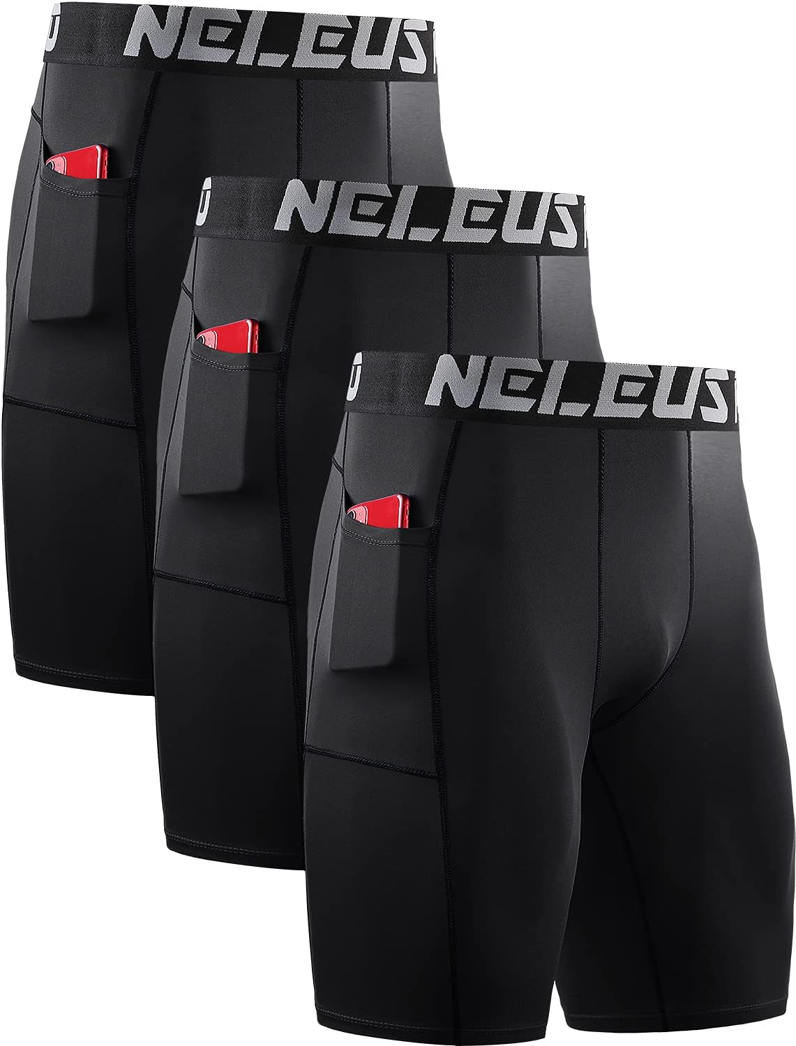 Men'S 3 Pack Running Compression Shorts with Pockets
