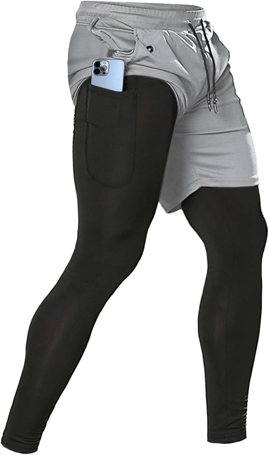 Men'S 2 in 1 Running Pants, Gym Workout Compression Pants for Men Training Athletic