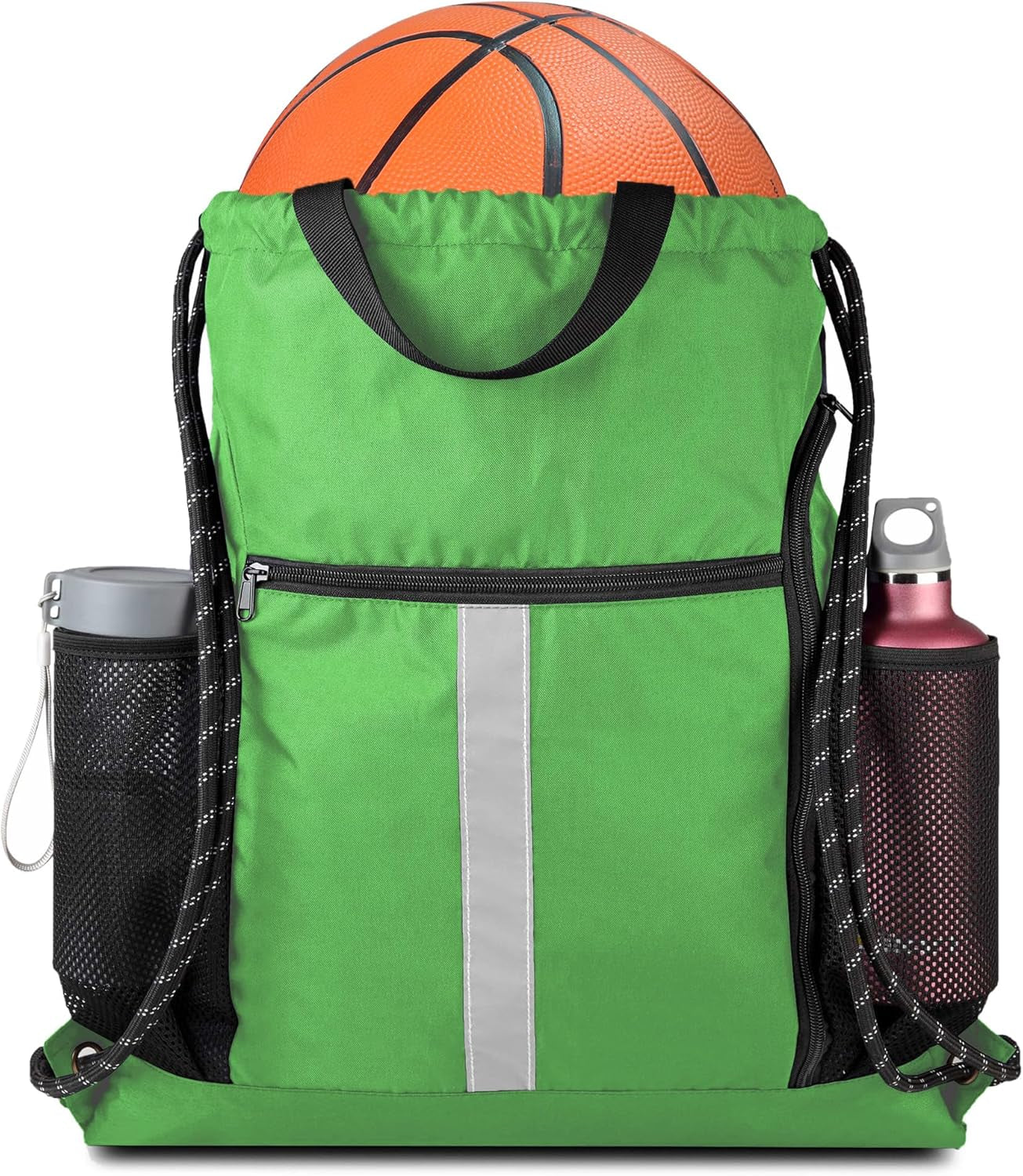 Drawstring Backpack Sports Gym Bag with Shoe Compartment and Two Water Bottle Holder …