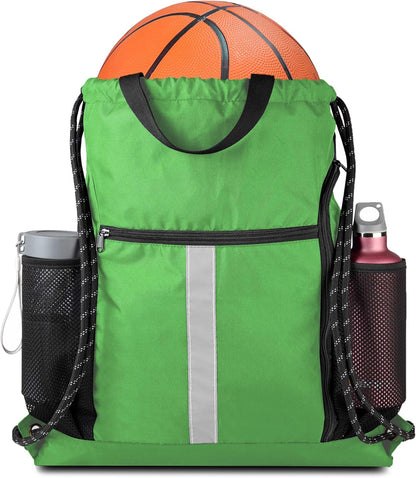 Drawstring Backpack Sports Gym Bag with Shoe Compartment and Two Water Bottle Holder …