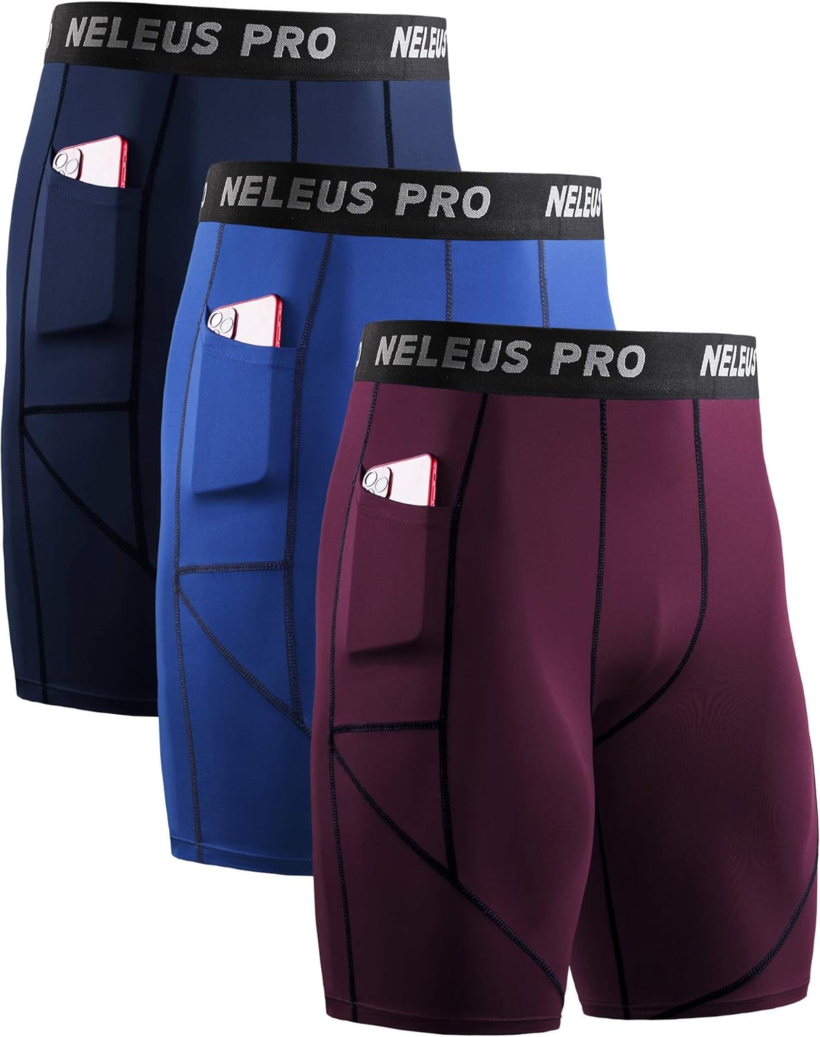 Men'S 3 Pack Running Compression Shorts with Pockets