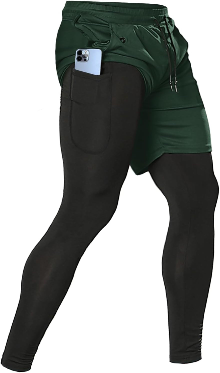 Men'S 2 in 1 Running Pants, Gym Workout Compression Pants for Men Training Athletic