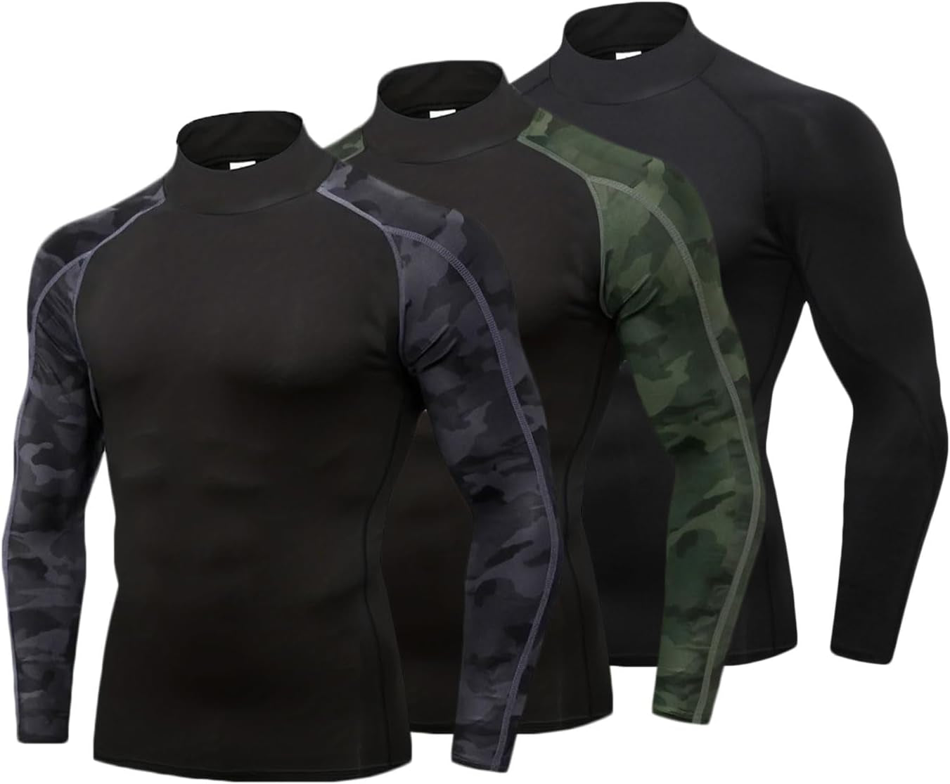 3 Pack Mens Mock Turtleneck Compression Shirts Long Sleeve Sun Protection Shirts Cooling Workout Gym Tops Undershirt