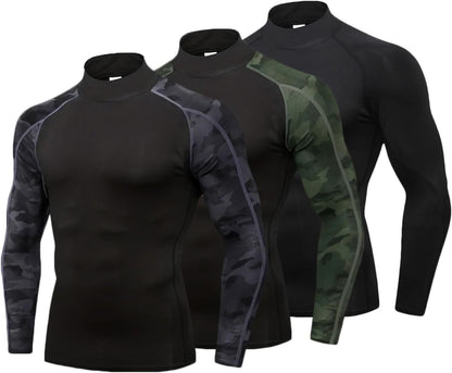 3 Pack Mens Mock Turtleneck Compression Shirts Long Sleeve Sun Protection Shirts Cooling Workout Gym Tops Undershirt