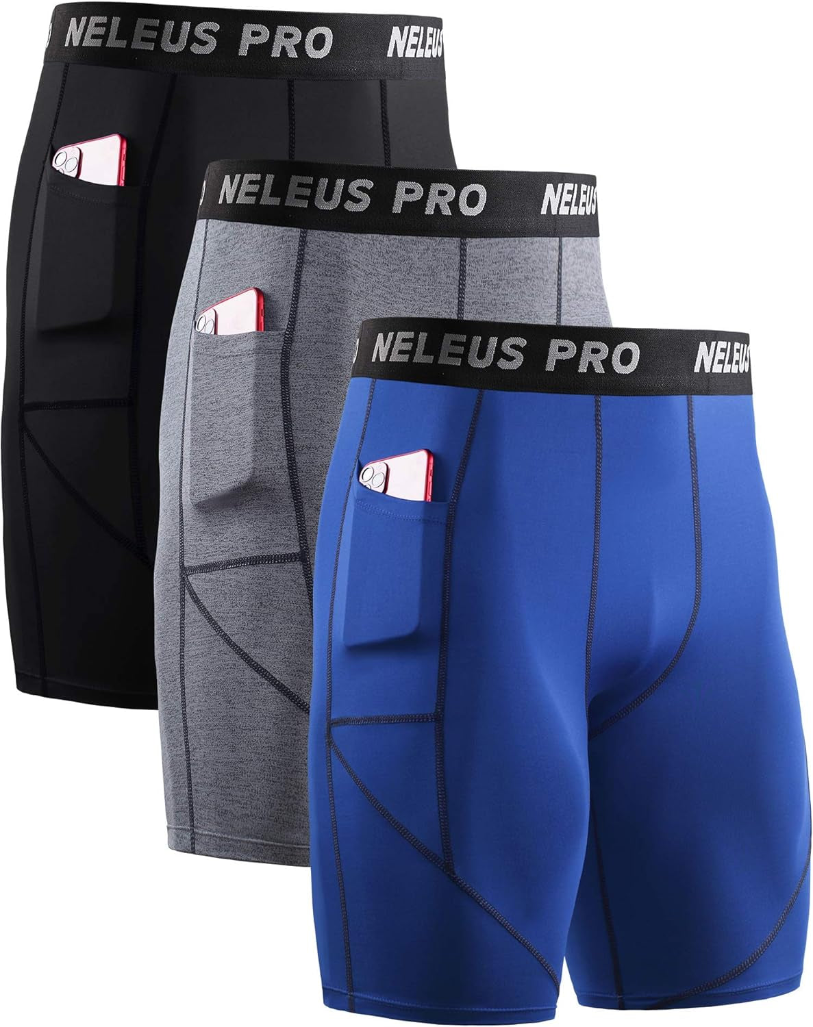 Men'S 3 Pack Running Compression Shorts with Pockets