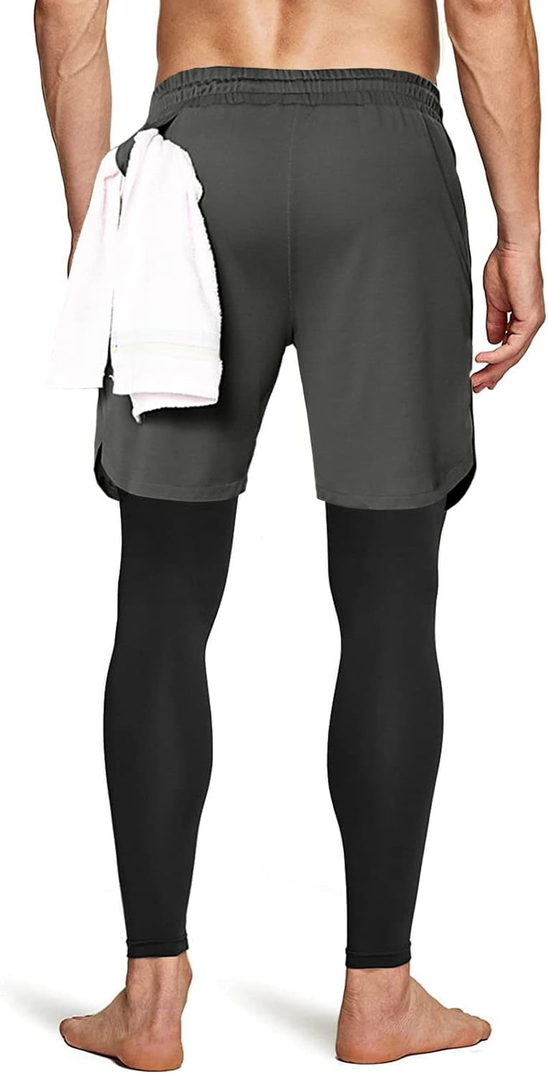 Men'S 2 in 1 Running Pants, Gym Workout Compression Pants for Men Training Athletic